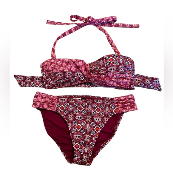 LAUREN RALPH LAUREN NWOT PINK GEOMETRIC BANDEAU BIKINI TOP & BOTTOM SIZE 4/EU 36 - Picture 2 of 14